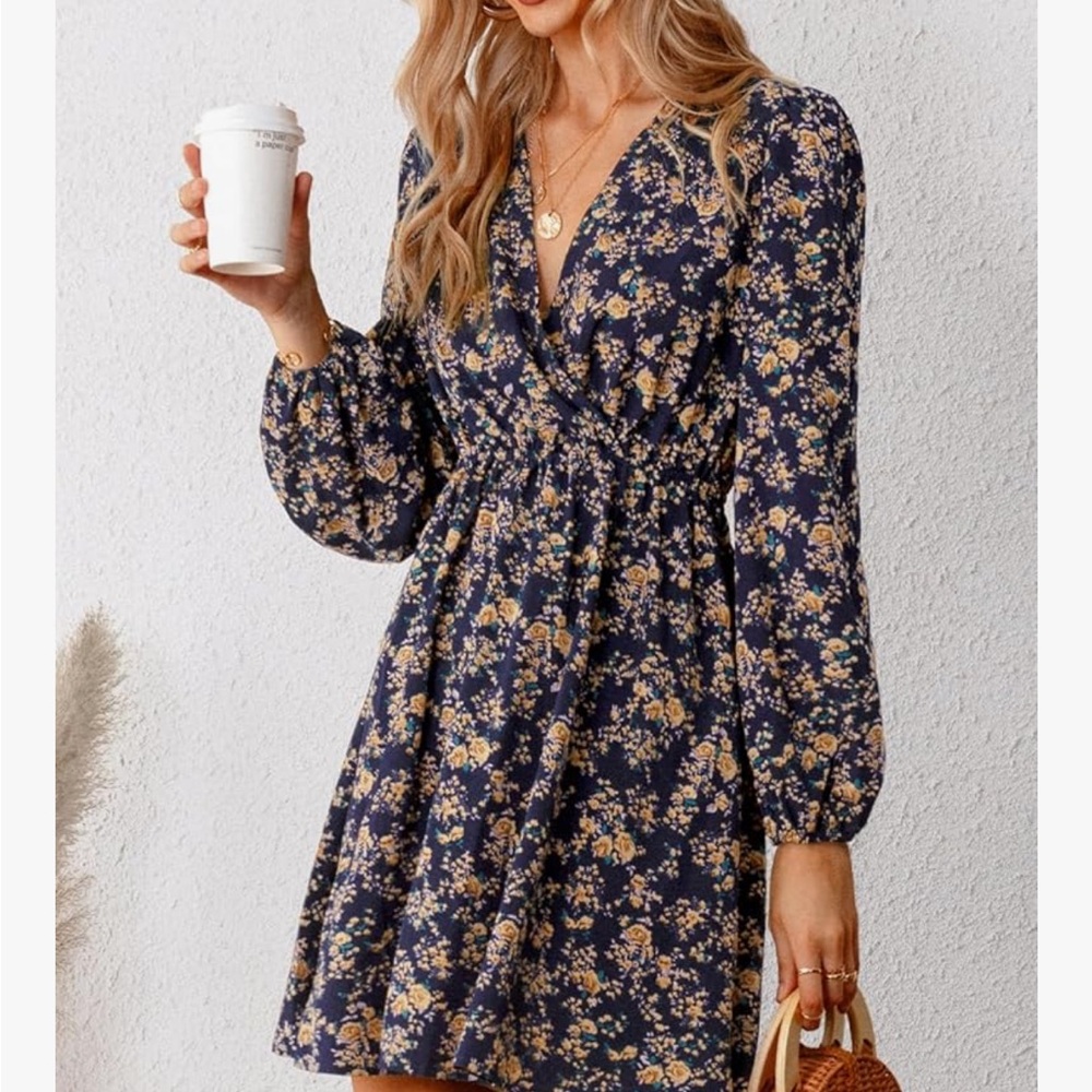 CUPSHE Floral Navy Dress